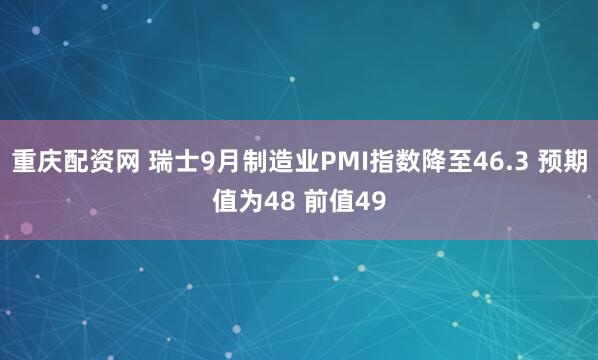 重庆配资网 瑞士9月制造业PMI指数降至46.3 预期值为48 前值49